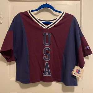 NWT Champion Color-blocked USA Crop Top